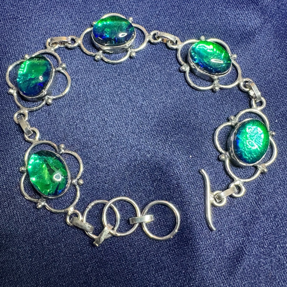 😎🌺Bracelet Australian Opal Silver Adjustable Colorful Bold Statement